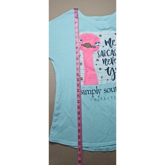 Simply Southern Long Sleeve "Me? Sarcastic? Never Y'all" Pink Ostrich Emu Sz M - Picture 7 of 7